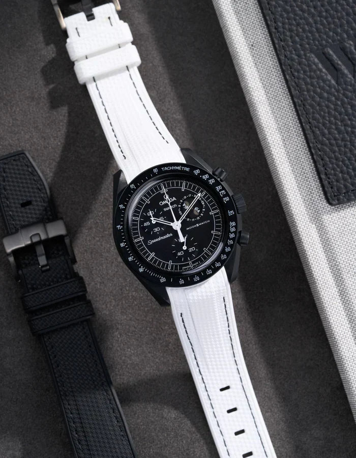 Premium Curved Rubber Strap - White and Black Dots