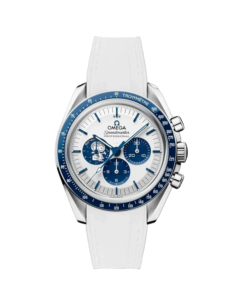 Speedmaster Anniversary Series “Silver Snoopy Award” - (Pulseira de Borracha Branca)