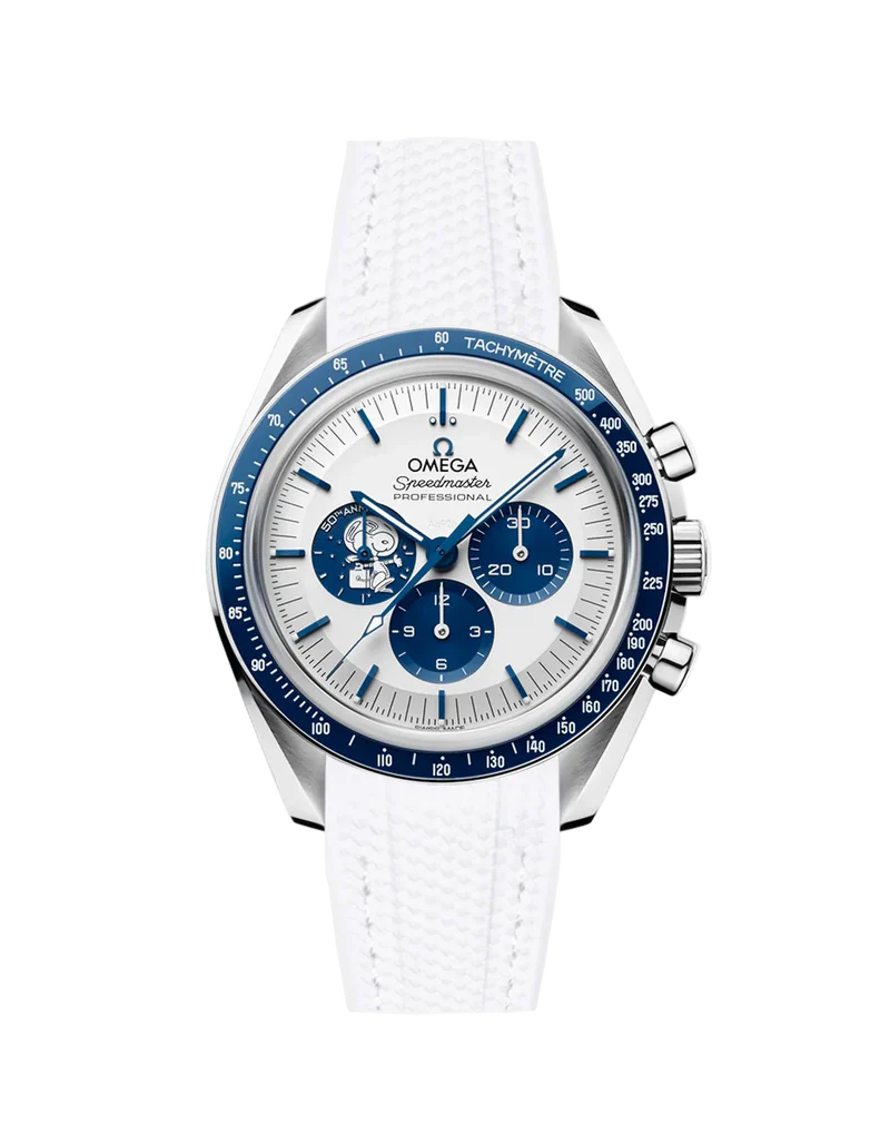 Speedmaster Anniversary Series “Silver Snoopy Award” - (Pulseira de Borracha Branca)