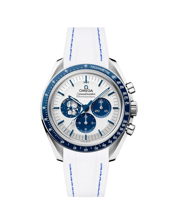Speedmaster Anniversary Series “Silver Snoopy Award” - (Pulseira de Borracha Branca)
