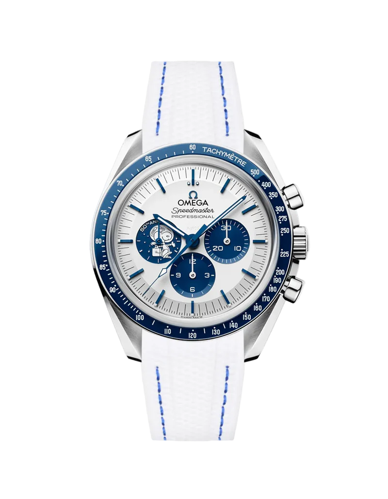 Speedmaster Anniversary Series “Silver Snoopy Award” - (Pulseira de Borracha Branca)