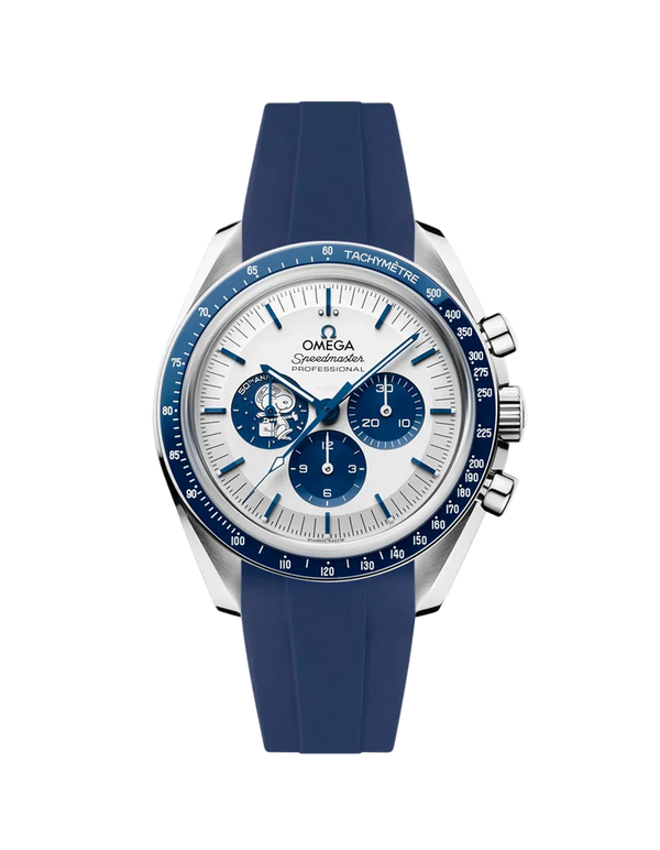 Speedmaster Anniversary Series “Silver Snoopy Award” - (Pulseira de Borracha Azul)
