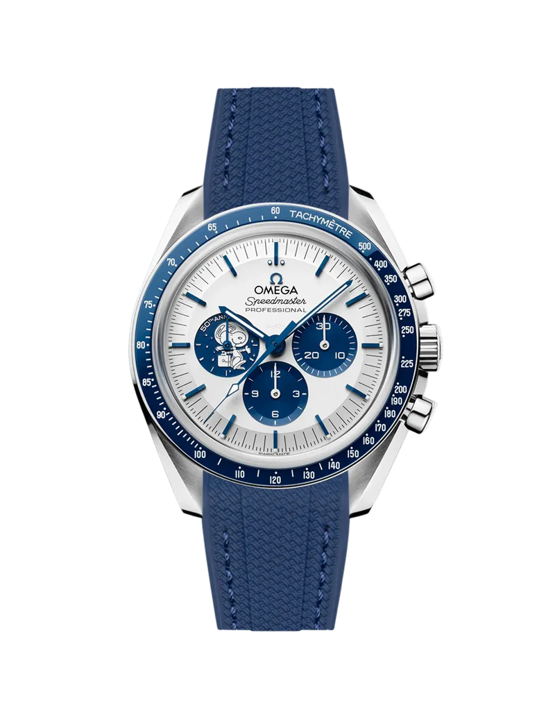 Speedmaster Anniversary Series “Silver Snoopy Award” - (Pulseira de Borracha Azul)