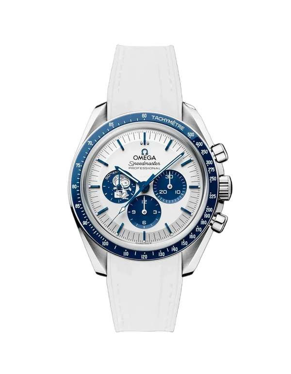 Speedmaster Anniversary Series “Silver Snoopy Award” - (Pulseira de Borracha Branca)