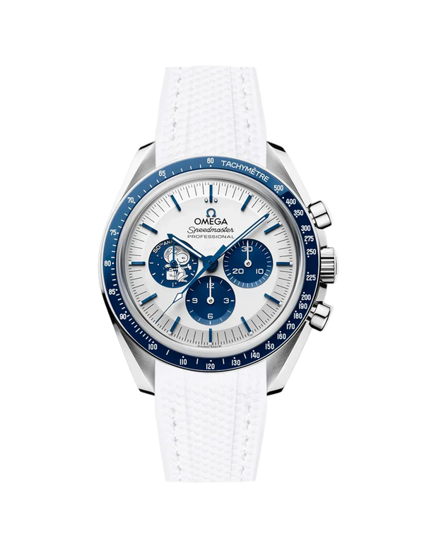 Speedmaster Anniversary Series “Silver Snoopy Award” - (Pulseira de Borracha Branca)