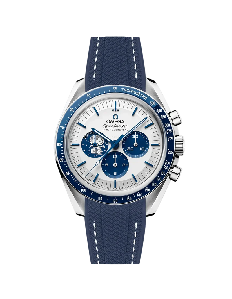 Speedmaster Anniversary Series “Silver Snoopy Award” - (Pulseira de Borracha Azul)